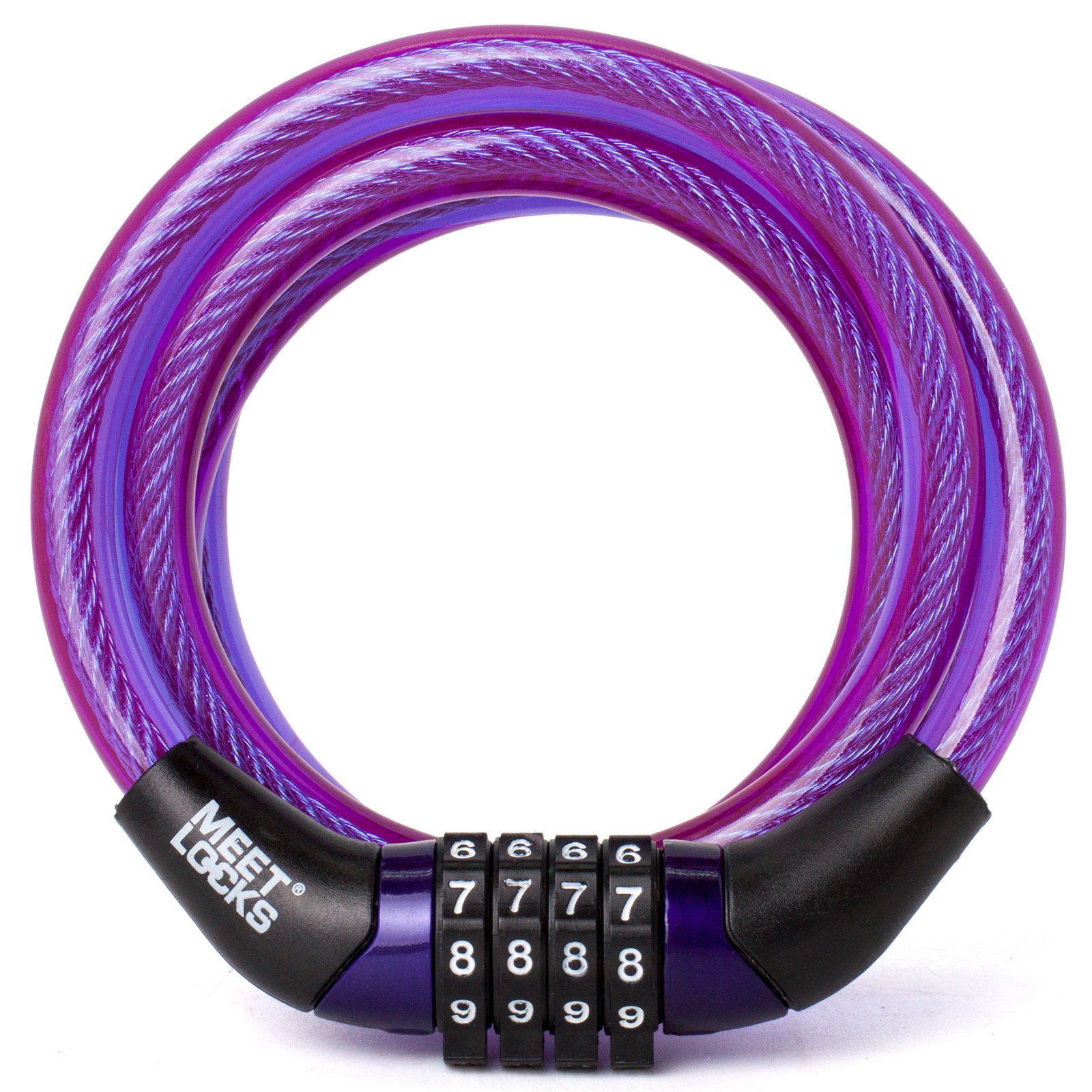 MEETLOCKS Mini Coiled Combination Cable Lock For Bike Suitcase Locker Dia.8x1200mm(3.94Ft)(L) With Code Tag,Code Can't Change Colour Purple