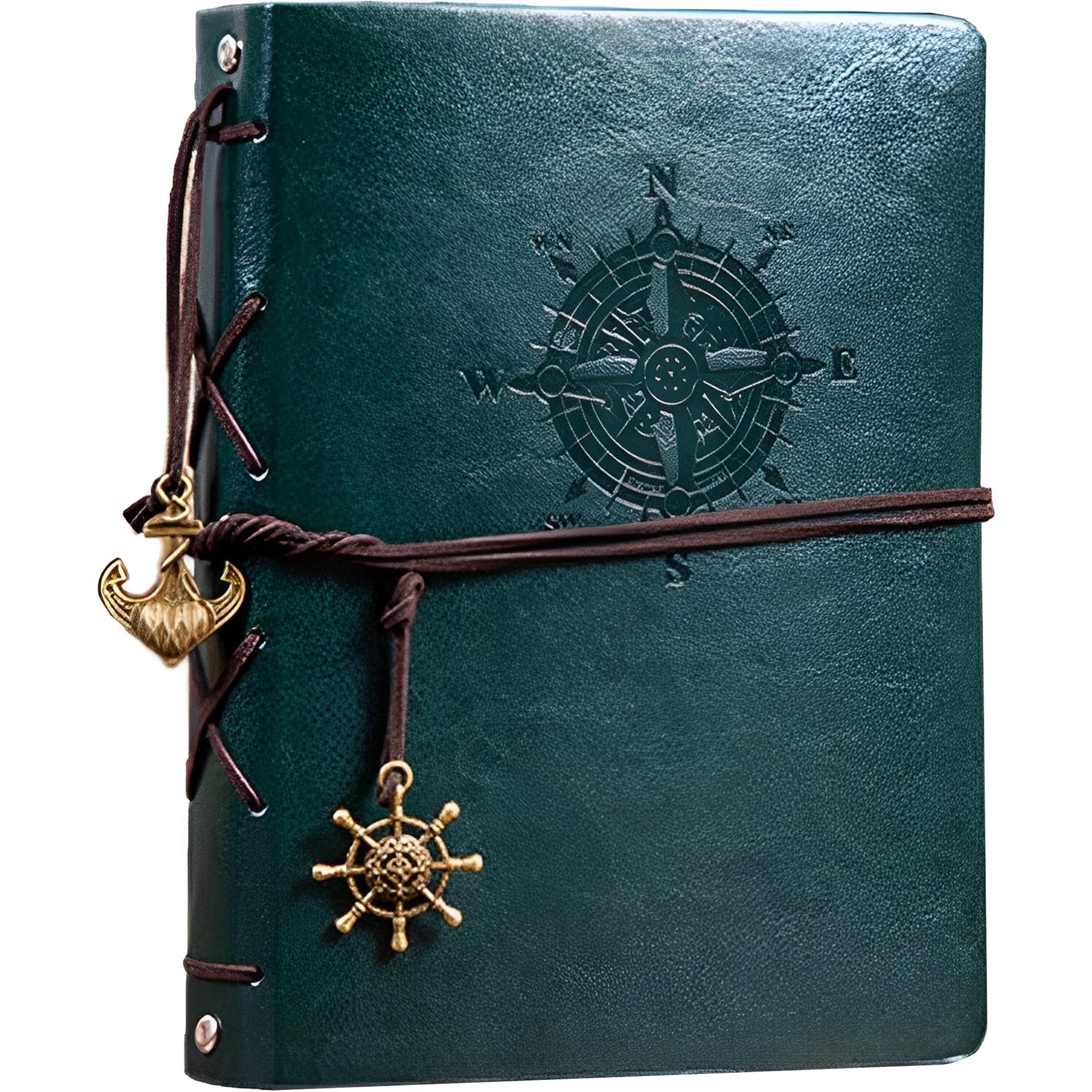 MINGZE Photo Album Scrapbook, DIY Vintage Leather Guest Book and Black Page Memory Albums, Wedding Anniversary Presents Christmas Valentine's Birthday Gifts, compass (Small green)