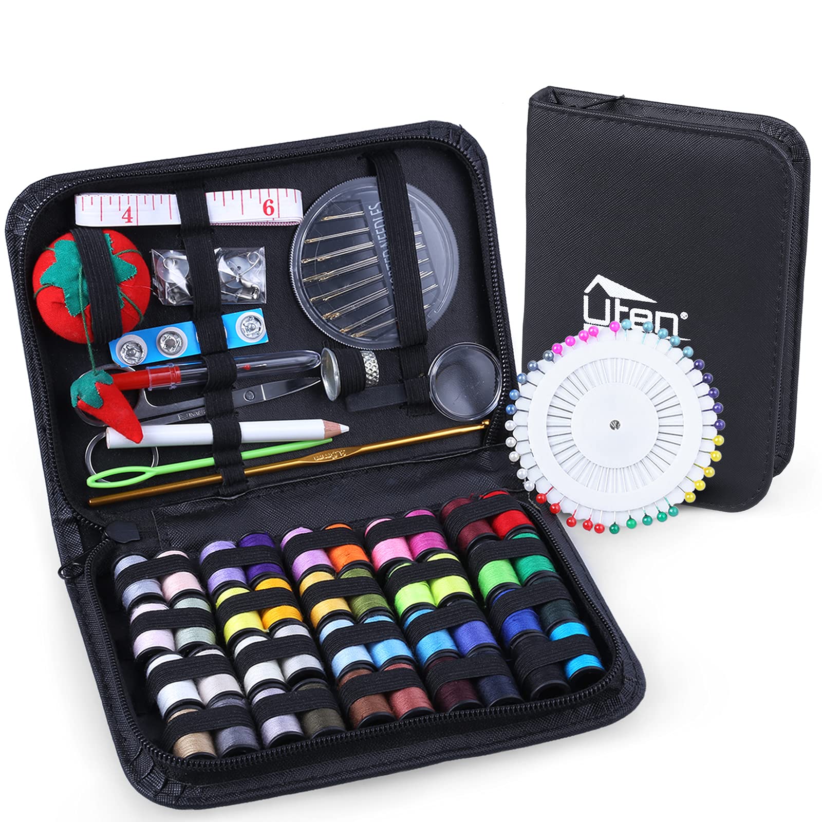 Sewing Kit 128PCS DIY Supplies Organizer Filled with Scissors Thimble Thread Sewing Needles Tape Measure for Beginner, Traveler and Emergency Clothing Fixes