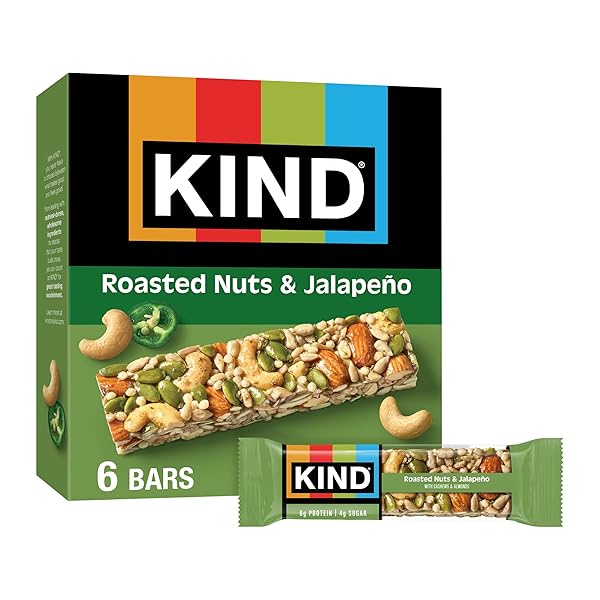KIND SAVORY NUT BARS, ROASTED NUTS & JALAPENO, GOOD SOURCE OF FIBER, GLUTEN FREE, LOW SUGAR, 6G PROTEIN, 6 COUNT