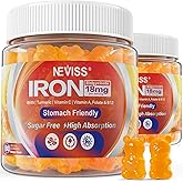 Vegan Iron Gummies Supplement with Vitamin C, B12, Folate & Turmeric - Energy & Immune Health | Gummy Iron Bisglycinate 18mg Gentle & Non-Constipating - Women & Men, 2 Pack