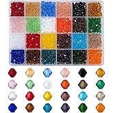 JEBBO 2880pcs 4mm Bicone Crystal Beads, Bulk Small Faceted Bicone Glass Beads for Jewelry Making DIY Craft Bracelet Necklace Earring with Container Box (24 Rainbow Colors)