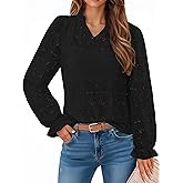 IWD Womens Tops Dressy Casual Lace Long Sleeve V Neck Shirts Eyelet Embroidered Blouses Fall Fashion 2025
