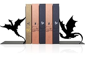 XYVERART Fourth Fantasy Dragon Bookends for Heavy Books – Fourth Matte Black Wing Metal Book Ends with Novelty Dragon | Epic Saga-Inspired Shelf Decor Gifts for 4th Lovers, The Wing Mythical 4th Merch for Fans
