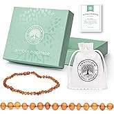 Ambercalm Baltic Amber Necklace - Raw Unpolished Amber Baroque w/Certified Genuine Baltic Amber Cognac 12.5 Inches
