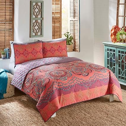 Amazon Com 3 Piece Boutique King Nadia Aqua Pink Tangerine Navy