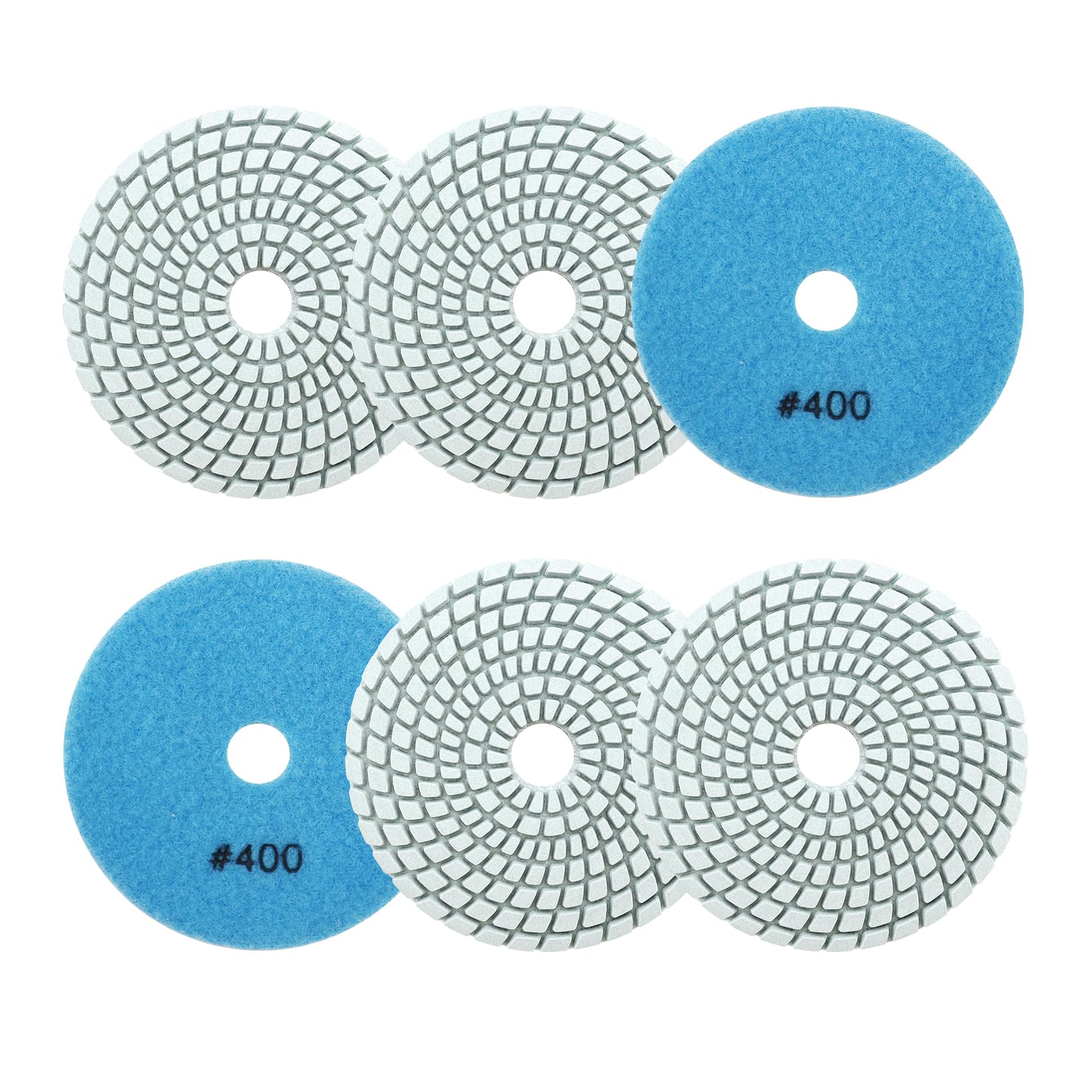 SANLEETEK Wet Diamond Polishing Pads 4"/100mm - 6pcs Grit 400 Polish Pad Kit for Granite Marble Artificial Stone Quartz for Angle Grinder
