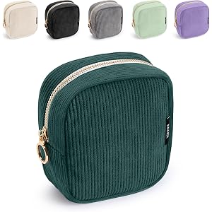 WLLWOO Corduroy Small Makeup Bag for Purse Zipper Mini Cosmetic Pouch | Ring Zipper Portable Soft Travel Toiletry Organizer f