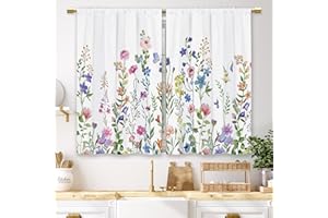 Laifzere Colorful Floral Kitchen Curtains Flower Plant Wildflower Small Short Cafe Window Curtains Nature Boho Farmhouse Botanical Rod Pocket Bathroom Window Drapes Tier Curtains (27.5x39 Inch)