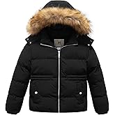 CREATMO US Girl's Kids Metallic Shiny Jacket with Detachable Fur Collar Warmth Winter Outerwear