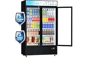 FERUEO Commercial Beverage Refrigerator, 40 Cu.ft.Display Fridge Glass Door Upright Display Door with Adjustable Shelves LED Light for Restaurant,Grocery Stores,Office