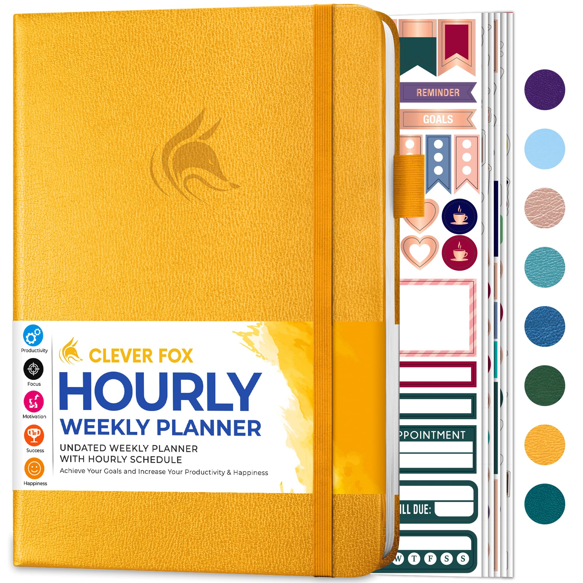 Clever Fox Planner Schedule – Undated Weekly & Monthly Life Planner with Time Slots, Appointment Book & Daily Organizer, A5 (Yellow)