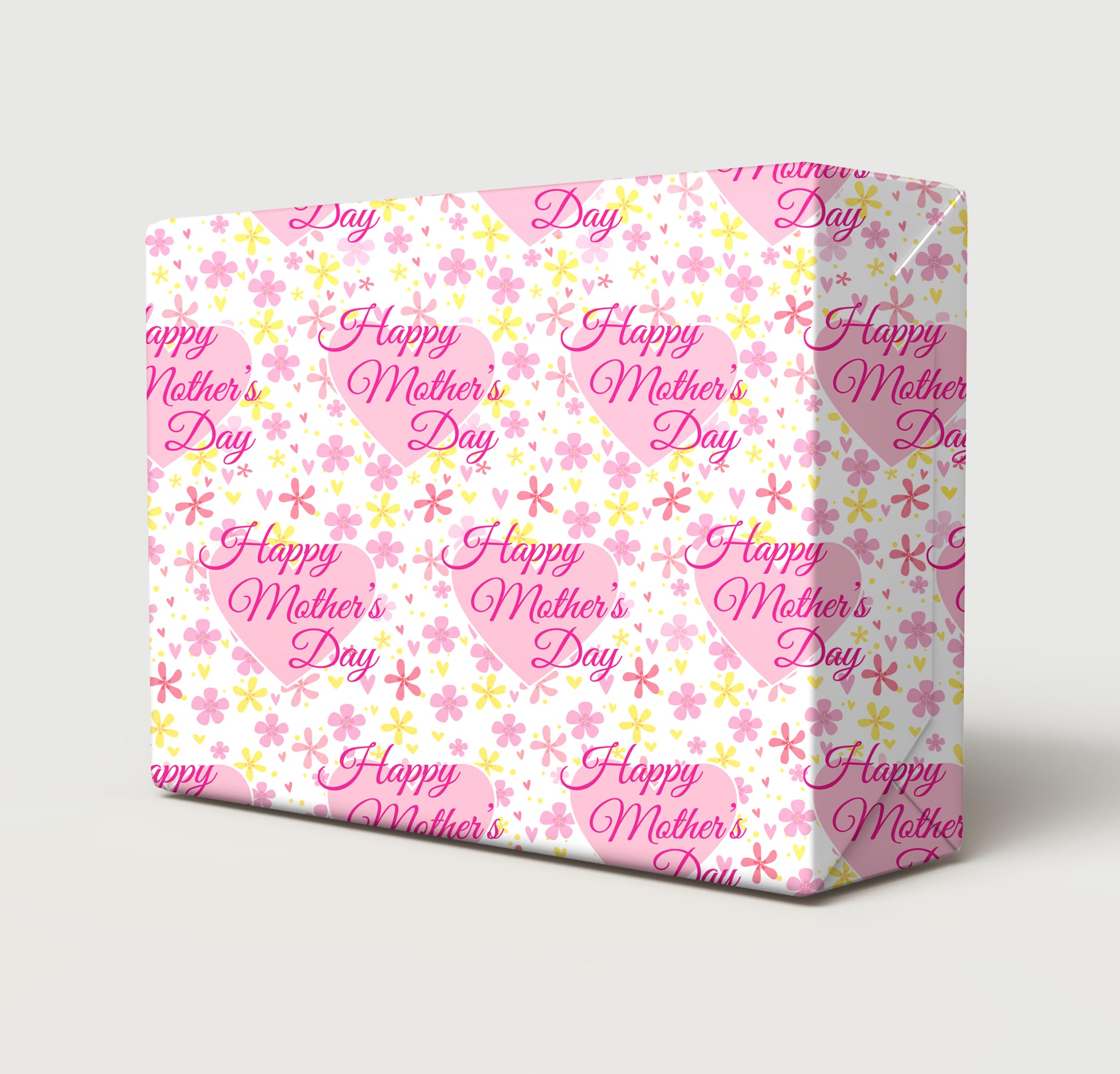 4 Sheets + 4 Matching Gift Tags Mother's Day Heart And Flowers Design Wrapping Paper Pink Mum Gift Wrap (PA)