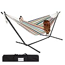 Double Hammock with Space Saving Steel Stand Includes Portable Carrying Case