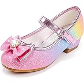 Furdeour Girls Dress Shoes Mary Jane Wedding Flower Bridesmaids Heels Glitter Princess Shoes for Kids Toddler