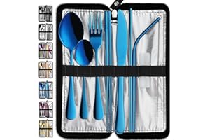 Portable Travel Utensils, Reusable Silverware with Case for Fixing Tableware, 9 Pieces Stainless Steel Stable Flatware Set, C