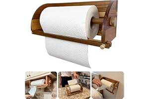 Wooden Paper Towel Holder Countertop, Farmhouse Acacia Wood Paper Towel Roll Holder Under Cabinet Paper Towel Rack Wall Mount