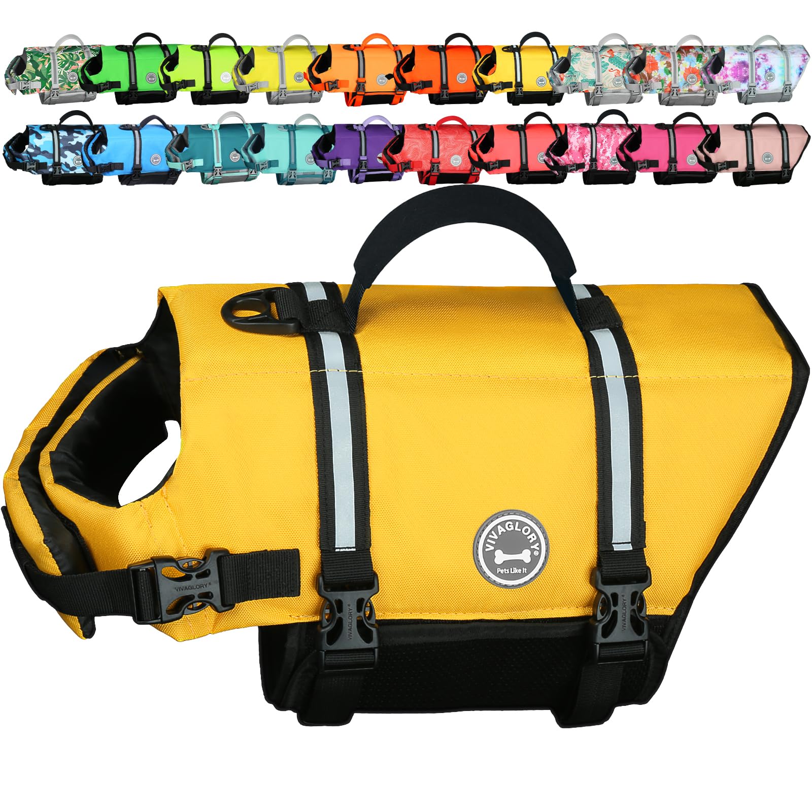 VIVAGLORY Rip Stop Dog Life Jacket, Buoyancy Aid with Handle, Buoyancy for Doggy, Dog Life Jacket for Swimming & Boating, XS, Yellow — image 1