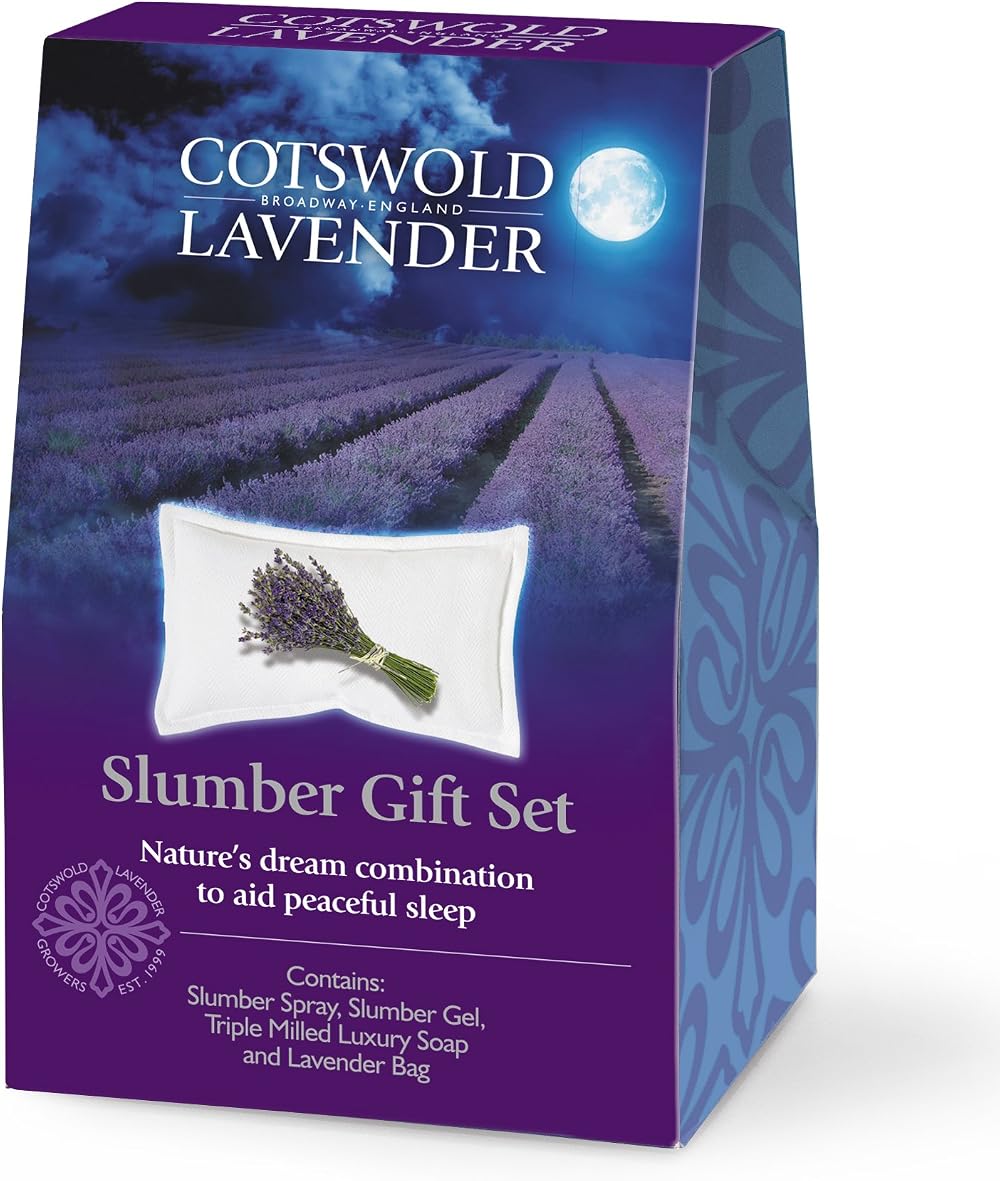 Cotswold Lavender Slumber Gift Set Sleep Aid Lavender Spray Gel Soap Organza Bag