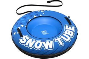 JOSEN Winter Snow Tube Sled - 47”Inflatable Thickened Heavy-Duty Snow Tubes for Sledding with Premium Canvas Cover, Fun Winter Outdoor Family Activities Christmas Birthday Gift for Adults