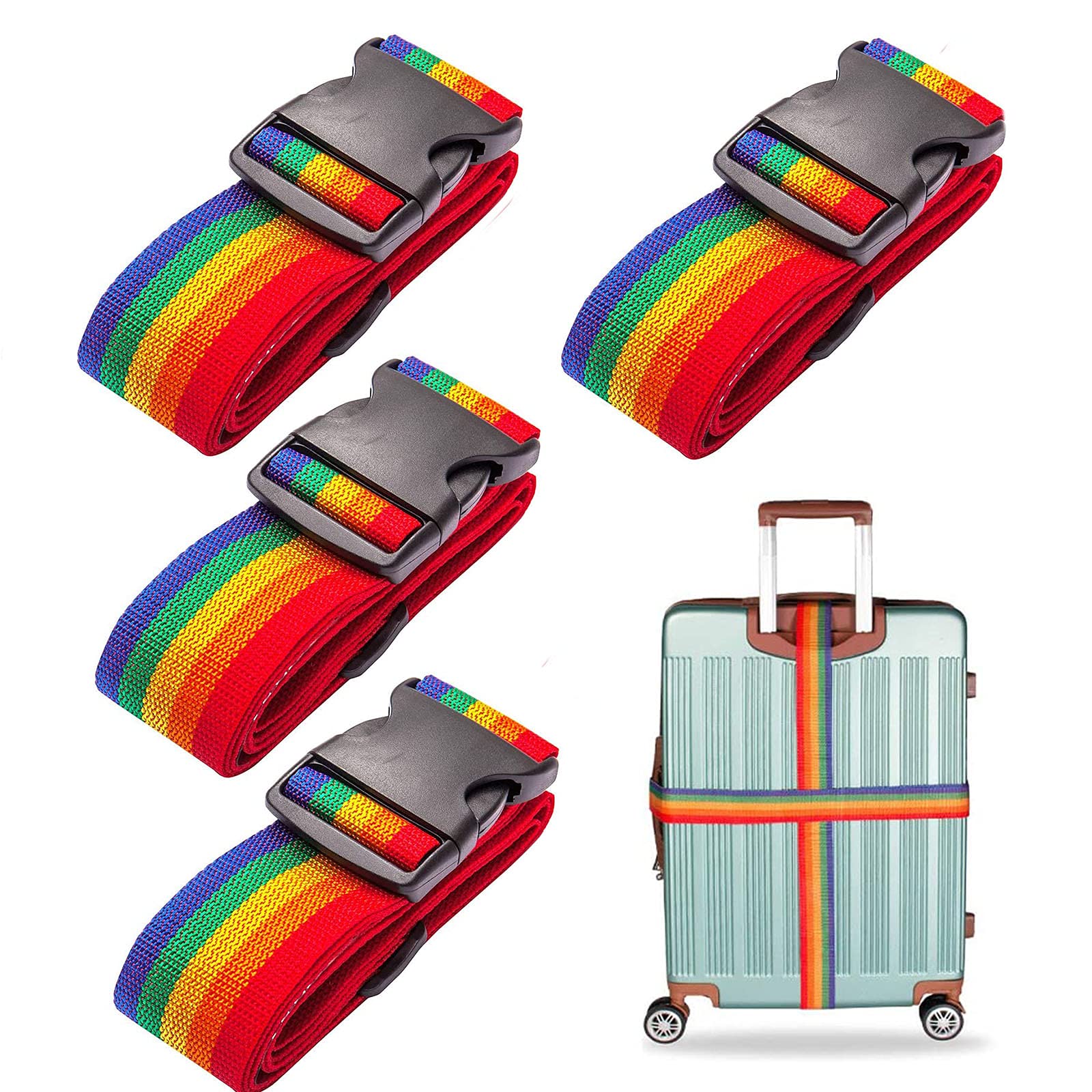 4 Pcs Luggage Strap Belt, Adjustable Luggage Strap, Travel Luggage Straps, Luggage Straps Adjustable with Buckle for Travel Security, Handbags, Luggage, Totes, Briefcases, Carts(Rainbow)