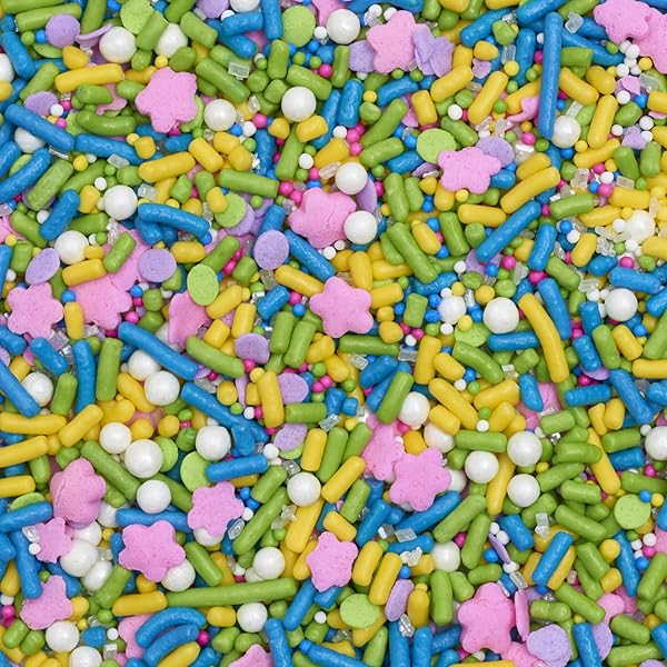 DECOPAC SPRING FUSION MIX SPRINKLES, 26OZ, SHAPED CANDY SPRINKLES IN HANDHELD CONTAINER, EDIBLE DECORATIONS FOR CELEBRATION CAKES, CUPCAKES, COOKIES AND DONUTS