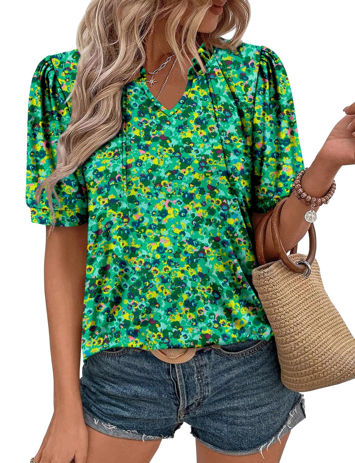 KISSMODA Women's Tunic Tops Casual V Neck Short