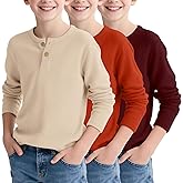 LessonZoo 3 Pack Boy's Henley Long Sleeve Shirts Waffle Thermal Tops 5-14 Years Cotton Blend Knit Sweatshirt for School