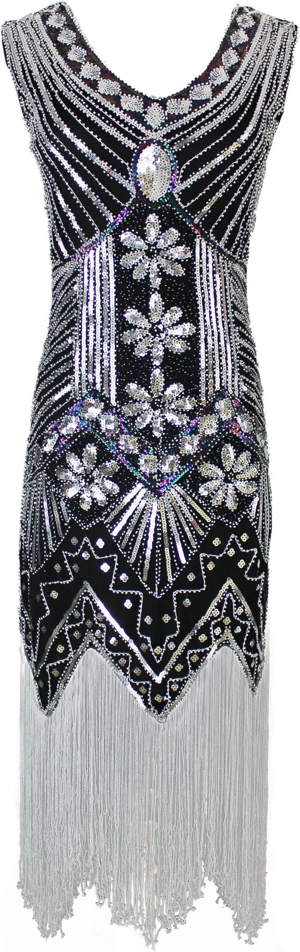 Vijiv Women 1920s Gastby Sequin Art Nouveau Embellished Fringed Flapper Dress