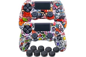 YoRHa Print Silicone Skin for PS4 Controller x 2(Street Art Pack) with Exclusive Thumb Grips x 8