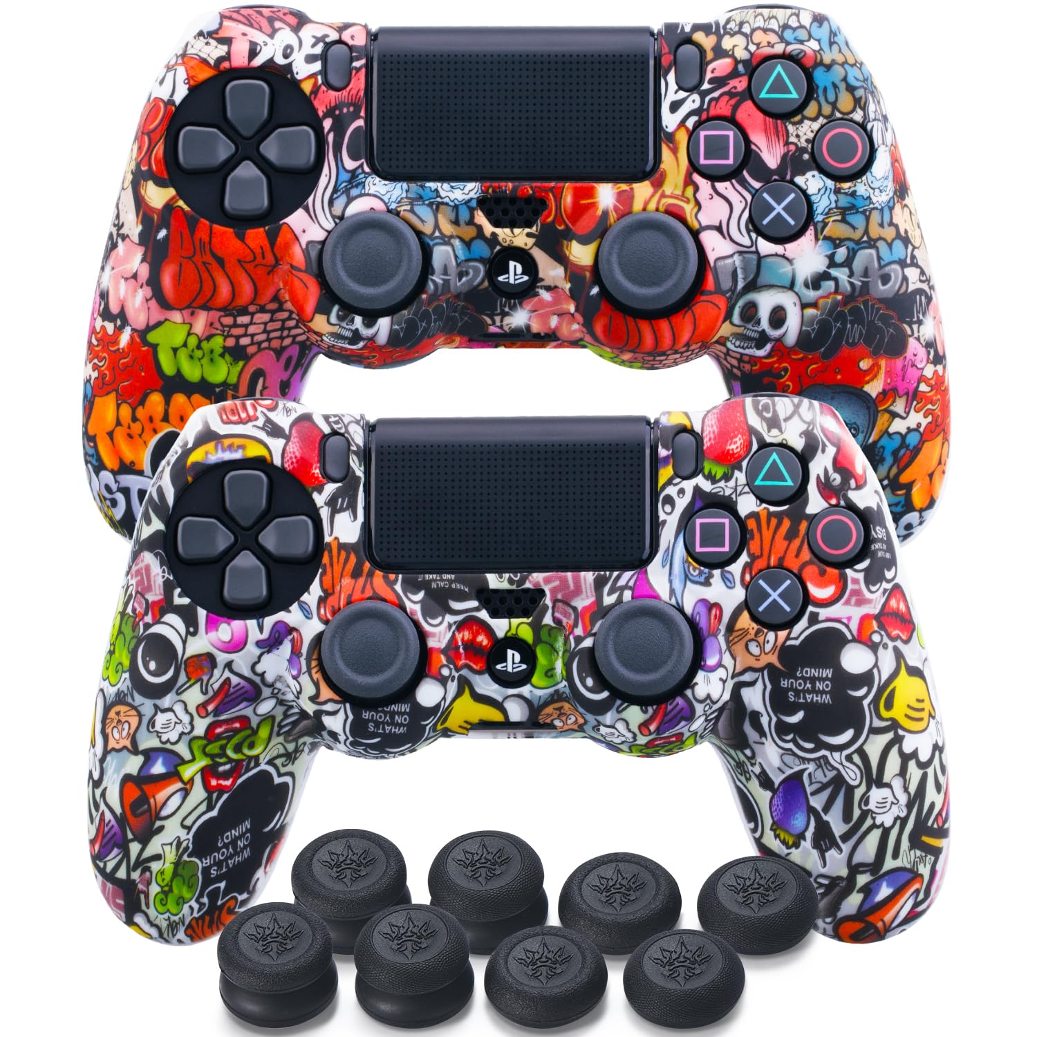 Photo 1 of YoRHa Print Silicone Skin for PS4 Controller x 2(Street Art Pack) with Exclusive Thumb Grips x 8