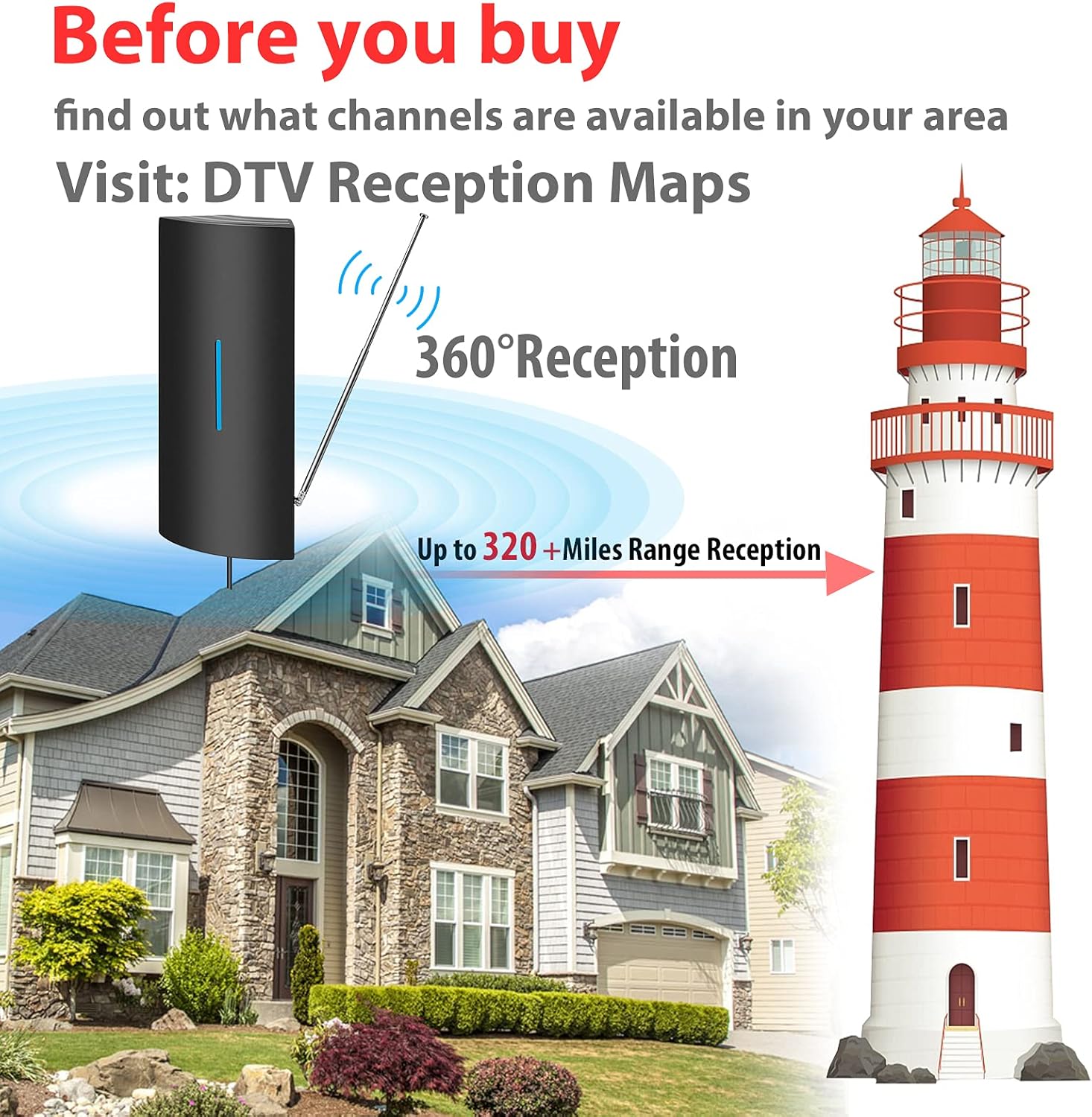 TV Antenna, 2021 Newest Digital HDTV Antenna, Indoor Outdoor HD Antenna 320 Miles 360° Reception Long Range Amplified Signal Booster for 4K 1080P Fire Stick Smart TV All Old Television 34ft Coax Cable: Home Audio & Theater