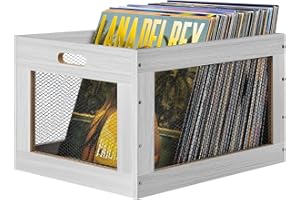 HAITRAL Vinyl Record Storage Crate,Wooden Record Holder,Multifunctional Storage Crate with Handle,for Storing Books,Snacks,Toys,Magazines at Home - Grey