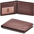 Real Leather Mens Bifold Wallet RFID Blocking Slim Minimalist Front Pocket - Thin & Stylish with ID Window in Gift Box (Nappa, Cognac)