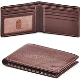 Real Leather Mens Bifold Wallet RFID Blocking Slim Minimalist Front Pocket - Thin & Stylish with ID Window in Gift Box (Nappa, Cognac)