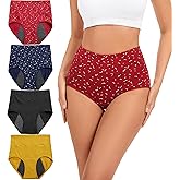 HATSURE Period Underwear for Women Heavy Flow Cotton Leakproof Panties High Waist Incontinence Briefs 4 Pack