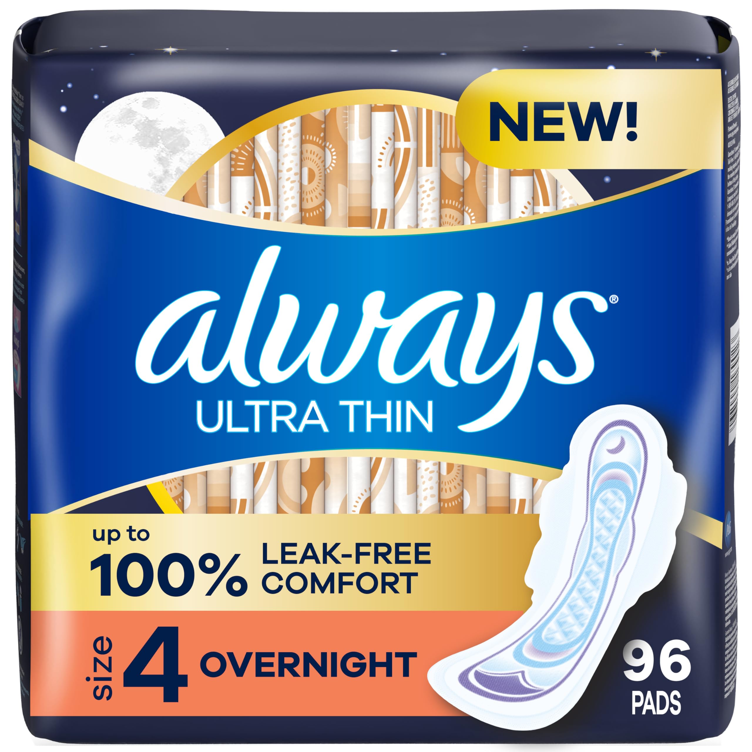 Photo 1 of Always Ultra Thin Overnight Pads with Wings, Size 4, Overnight, 96 Count (3 Packs of 32)