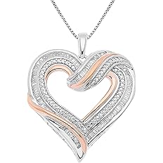 JewelExclusive Sterling Silver two-tone 1/2 CTTW Diamond Open Heart Pendant JewelExclusive Sterling Silver two-tone 1/2 CTTW Diamond Open Heart Pendant