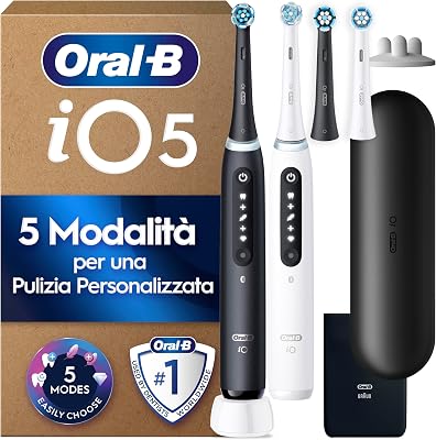 iO 5, 2 Spazzolini Elettrici, 4 Testina di Ricambio, Bianco e Nero