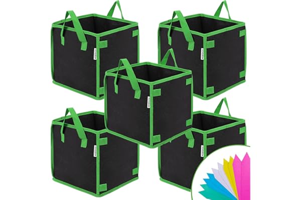 VIVOSUN 5 Pack 5 Gallon Square Grow Bags, Thick Fabric Bags with Handles