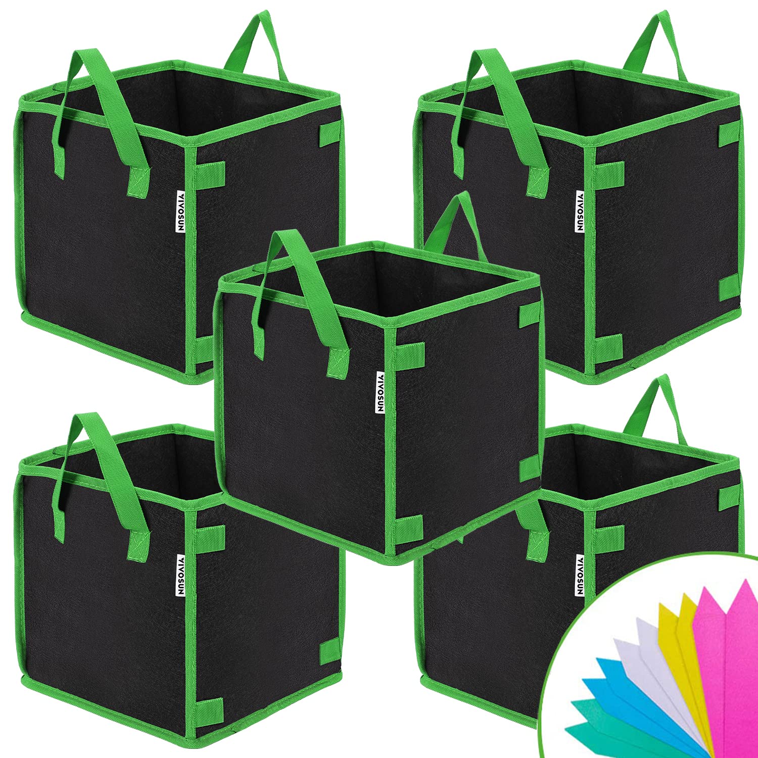Photo 1 of VIVOSUN 5 Pack 5 Gallon Square Grow Bags, Thick Nonwoven Cubic Fabric Pots with Handles for Indoor and Outdoor Gardening
