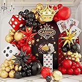 138 Pcs Casino Theme balloon garland arch kit - Red Black and Gold Balloons with Star Crown Dice Foil Balloons for Casino Night Las Vegas Birthday Party Decorations