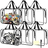 6 Pack Clear Toy Storage Organizer Bags Large with Double Zipper Waterproof PVC Material Travel Toy Organizer Pouch with Handles for Puzzle, Blocks, Board games, Kids Books Toy Organizing