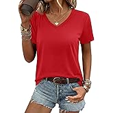 YUCOLEN Womens Cotton V Neck T Shirts Short Sleeve Summer Tops Casual Basic Tee Shirt 2026 Trendy Fashion Clothes