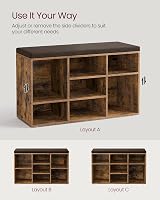 VASAGLE Rustic Brown Shoe Bench 9 Compartments Cushion Bench 78.5cm view 8