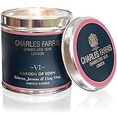 Charles Farris Luxury Scented Candle – Tin, Hand-Poured, Long Lasting, Clean Burning, 300g / 10.5oz, Burns for up to 40 Hours, Made in England – Tuberose, Jasmine & Ylang Ylang – Garden of Eden