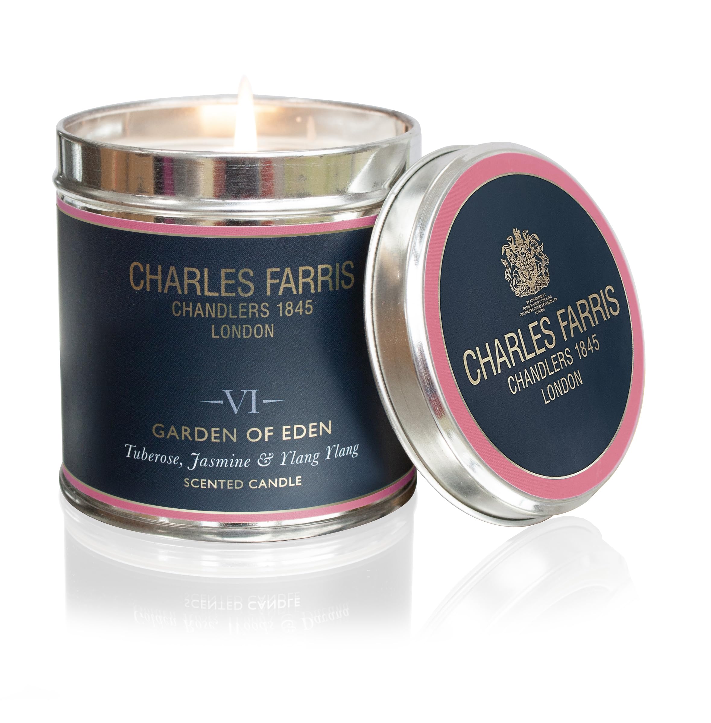 Charles Farris Garden of Eden Luxury Scented Signature Tin Candle - Tuberose, Jasmine & Ylang Ylang - Hand-Poured in England - 40 Hours+ Burn Time