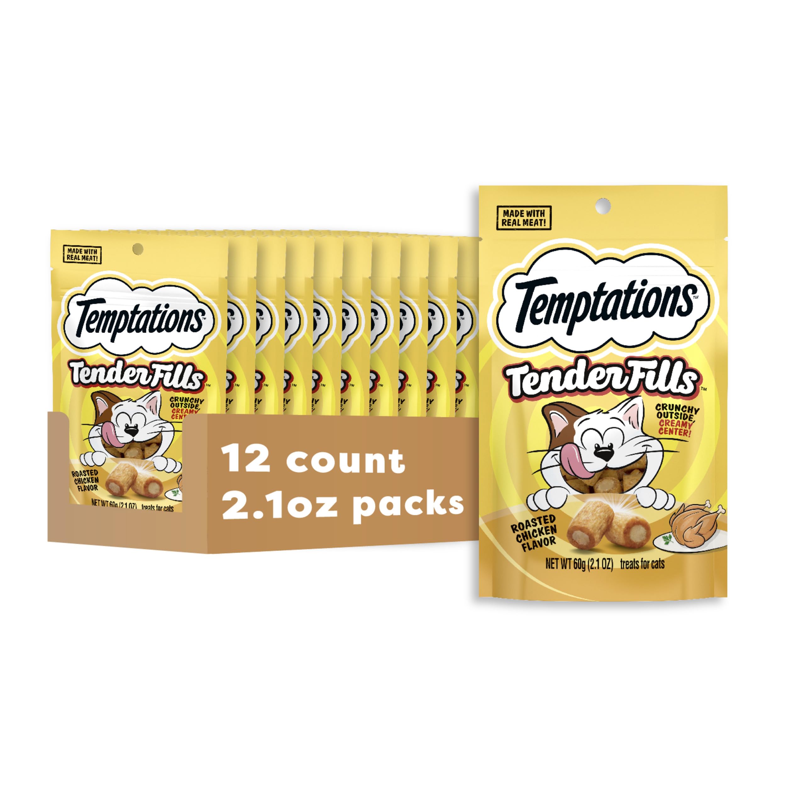 Photo 1 of Temptations Tender Fills Roasted Chicken Flavor Crunchy and Soft Adult Cat Treats, 2.1 oz. Pouch (Pack of 12) exp 02 2025