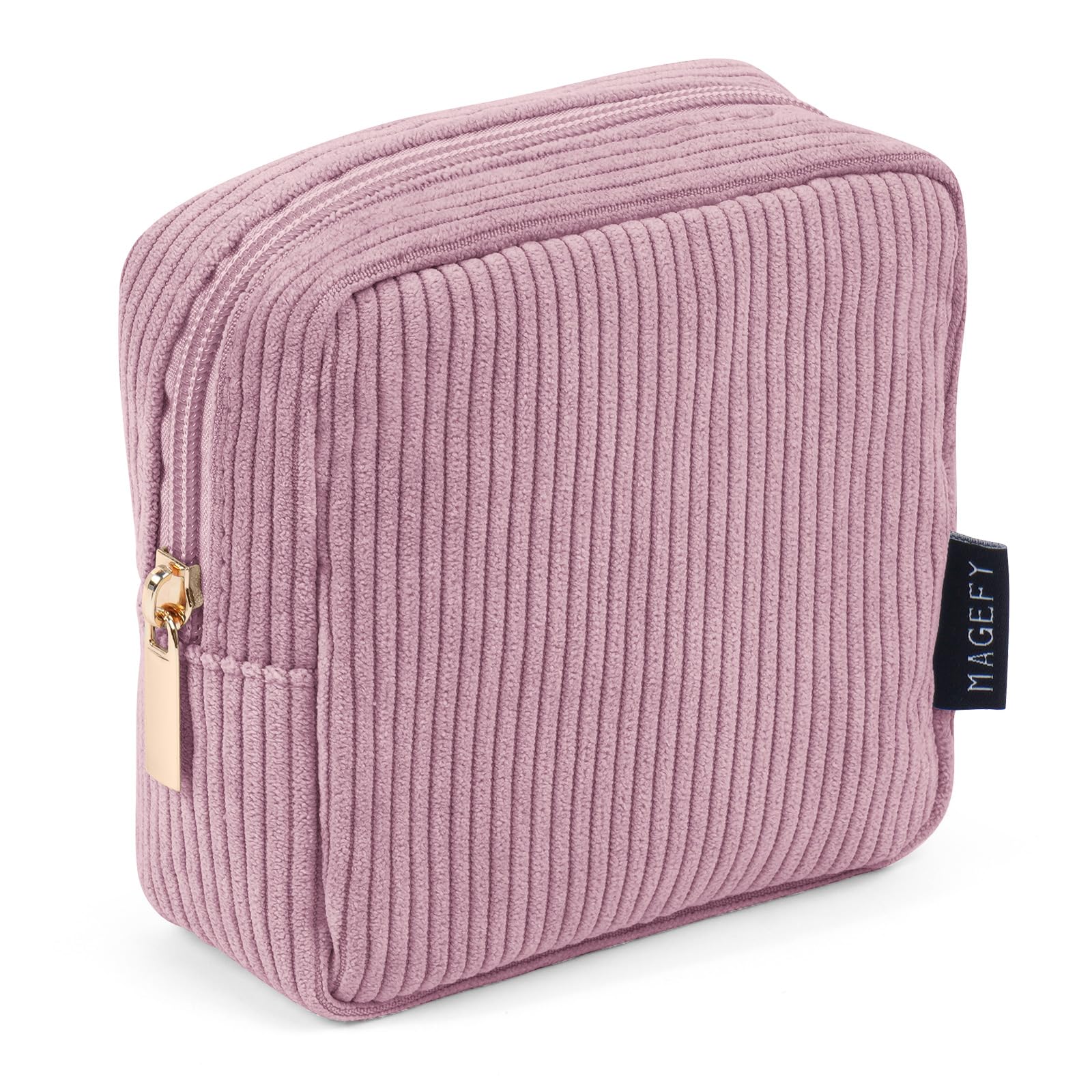 Makeup Bag MAGEFY Small Makeup Bag for Handbag Purse Corduroy Make up Bag Zipper Pouch Mini Cosmetic Bag for Women(Pink) — image 1
