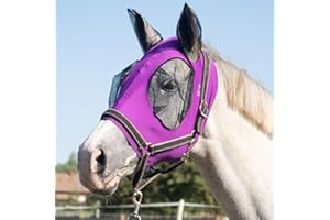 Harrison Howard Super Comfort Stretchy Fly Mask Large Eye Space with UV Protection Soft on Skin with Breathability Fly Mask -Amethyst Cob (Medium)